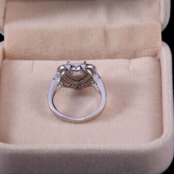 925 Silver Ring Heart Shaped Sapphire Wedding - Picture 6 of 10